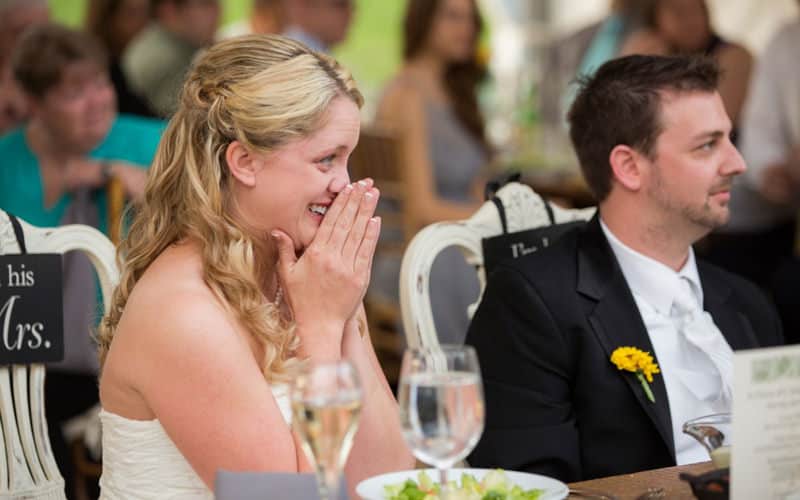 Bride reacts to wedding toast