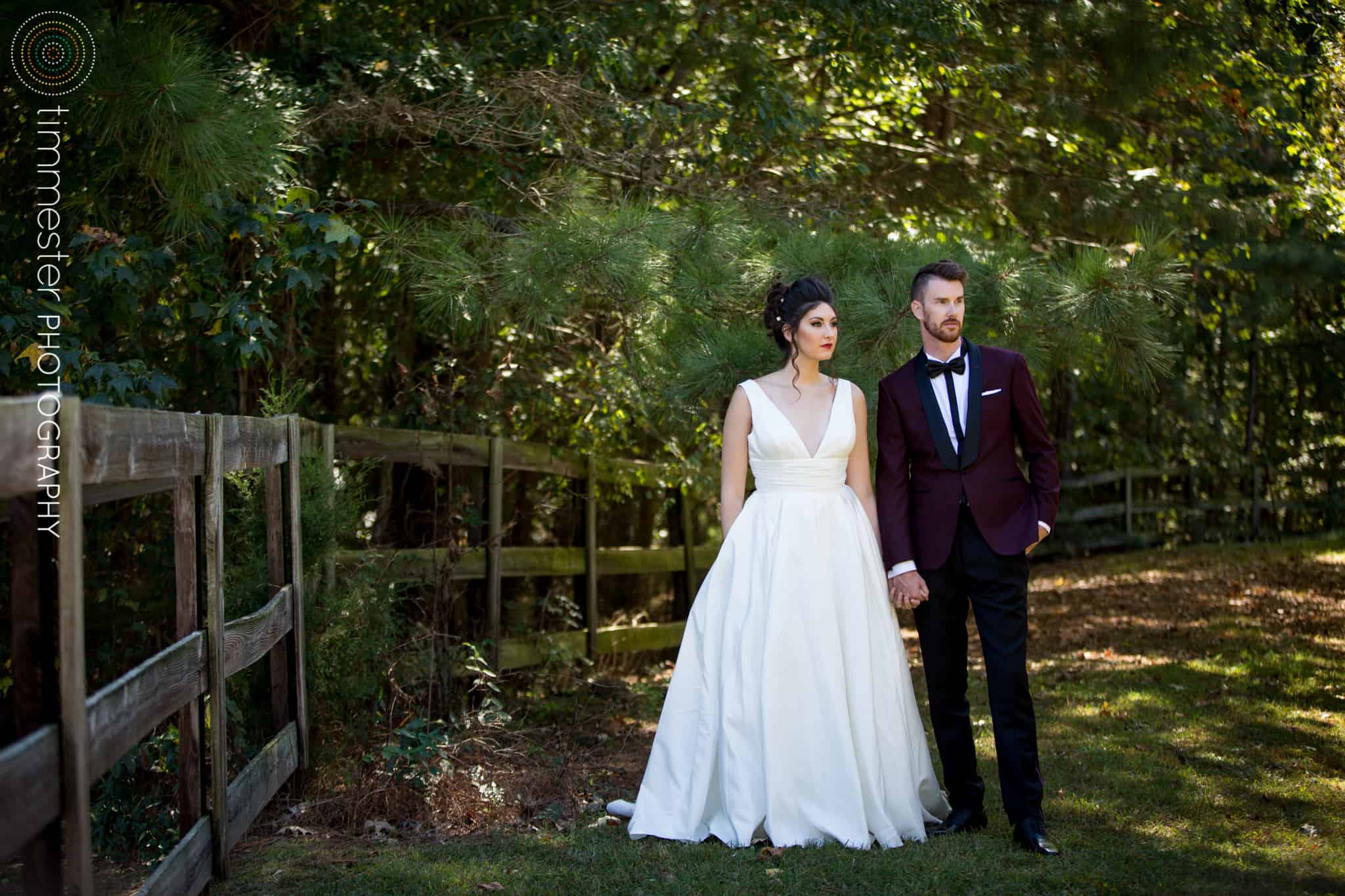 Bride and Groom wearing wedding dress and custom suit