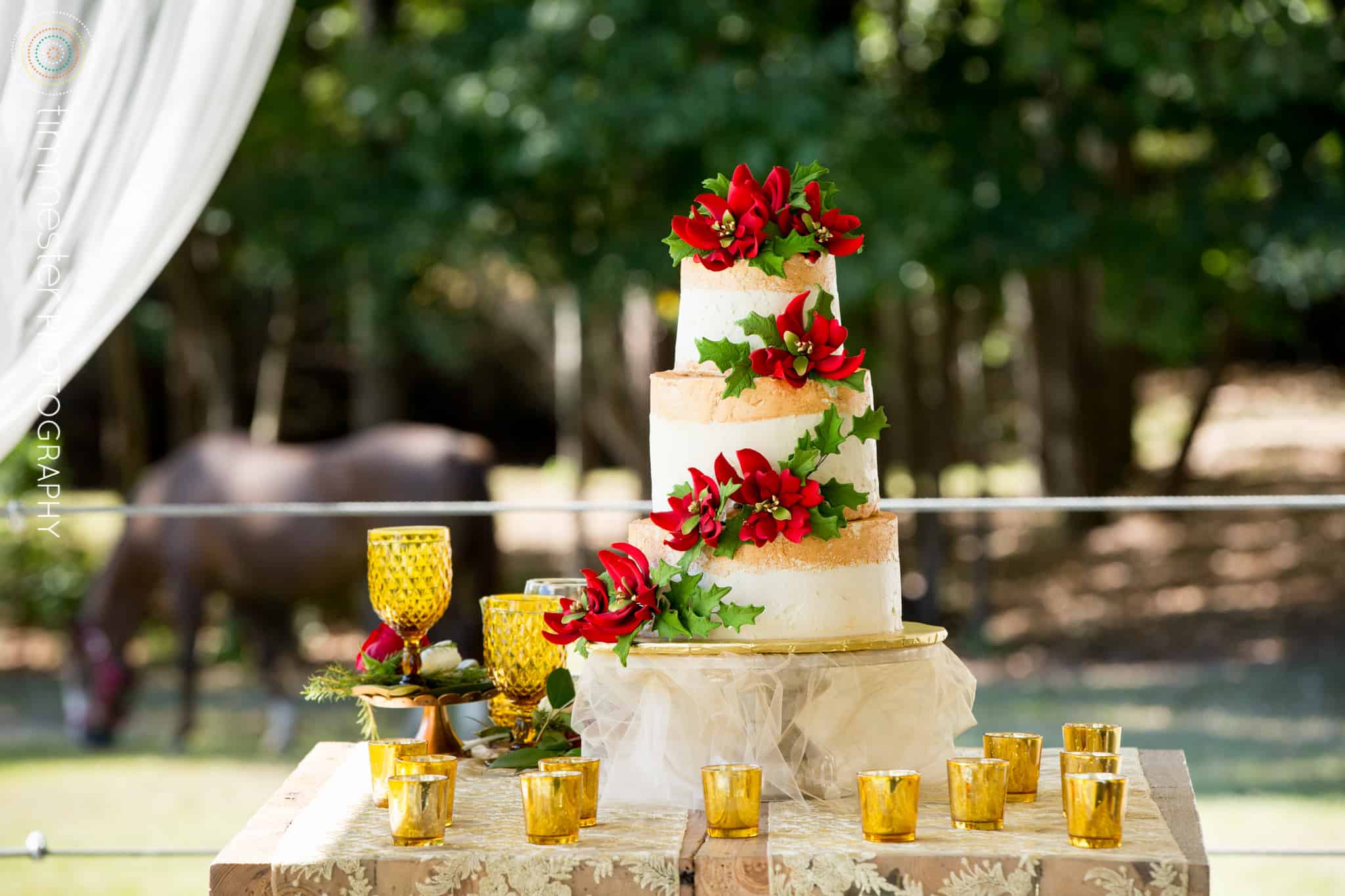 Wedding Cake decorated with Poinsettias 