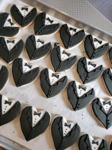 Edible Art Raleigh NC Tuxedo black and white heart shaped cookies