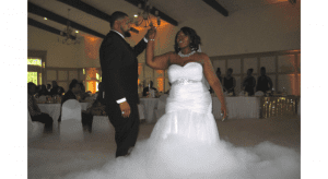 Music in Motion Raleigh NC Groom and Bride dancing amongst fog