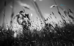 Azul Photography Raleigh NC Forever & Company black and white image of couple standing in a field