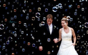 Azul Photography Raleigh NC Forever & Company couple walking through bubbles