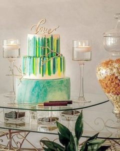 Blue and Green Water Color Striped Cake - Capital Cakes - Forever Bridal Wedding Shows