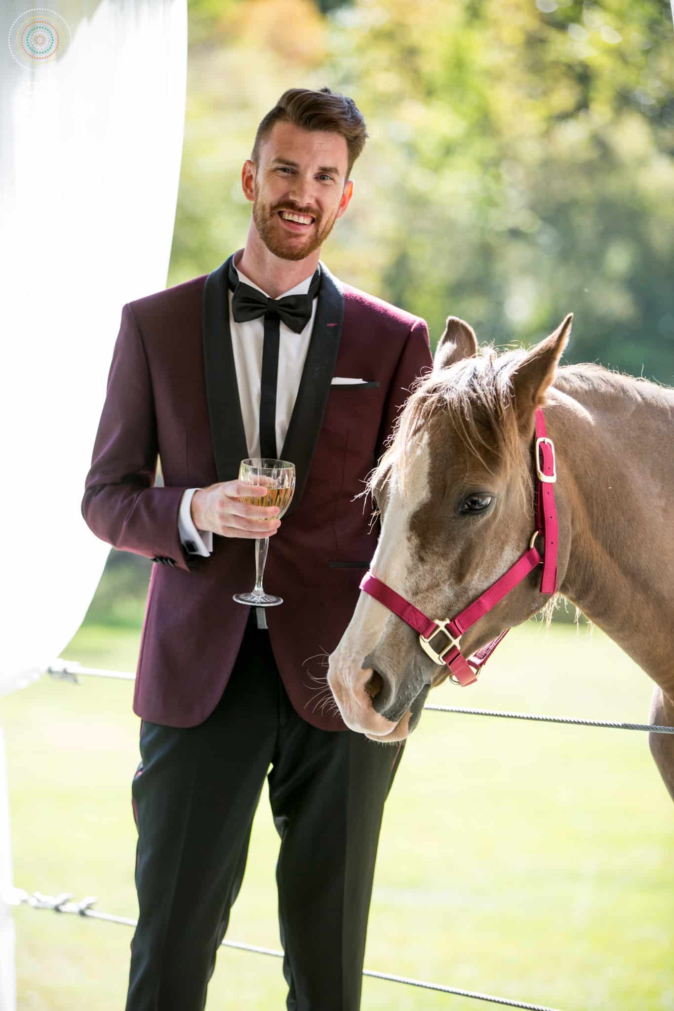 Groom standing next to horse