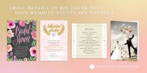 Bridal Shower-Menu Card- Rehersal Dinner--Invitation Consultants=--Forever Bridal Wedding Shows