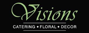 Visions Catering Floral & Décor black, green, and white logo