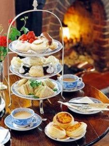 Desserts and teas on decorative sets