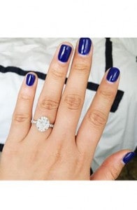 Classic blue nails with bride wearing her wedding ring