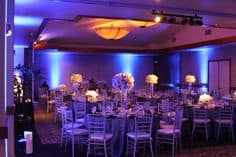 Mix of blue colors in lighting in venue