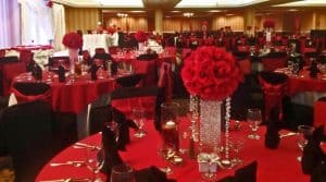 double tree brownstone reception red decorations