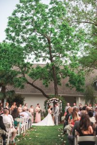 Outdoor garden wedding ceremony | The Matthews House | Downtown Cary Wedding Venue