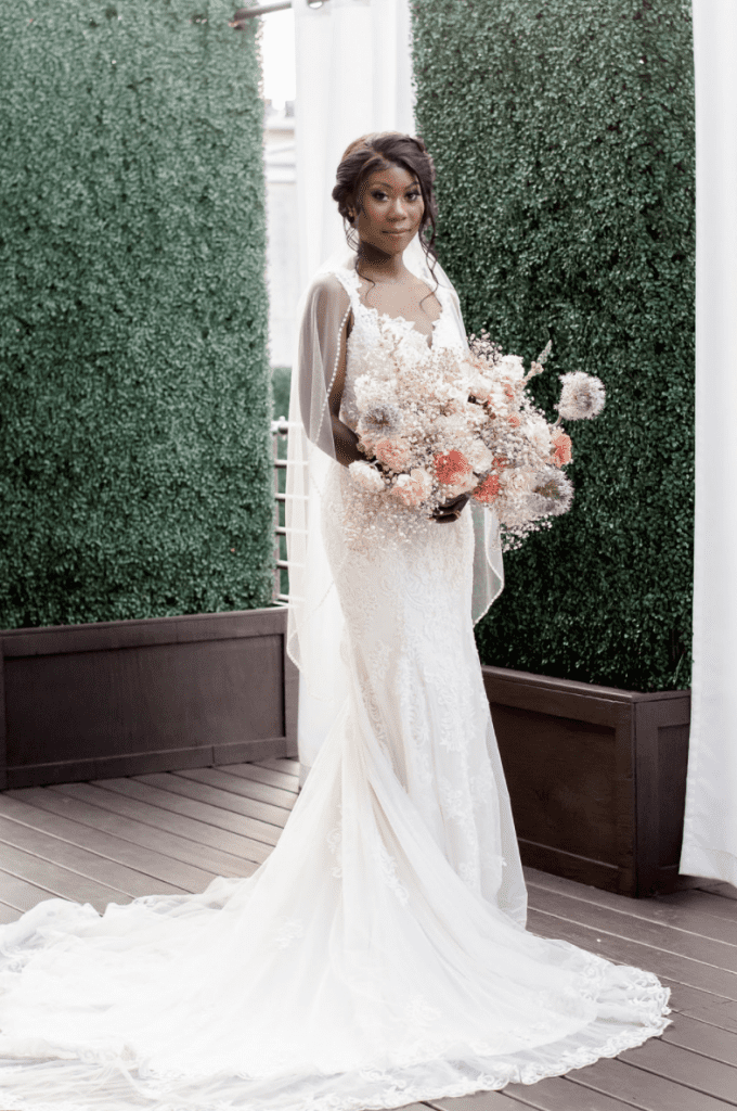 Model in a gown styled by Simply Blush Bridal