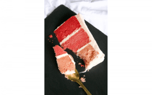 Banko Bake red tri colored slice of cake