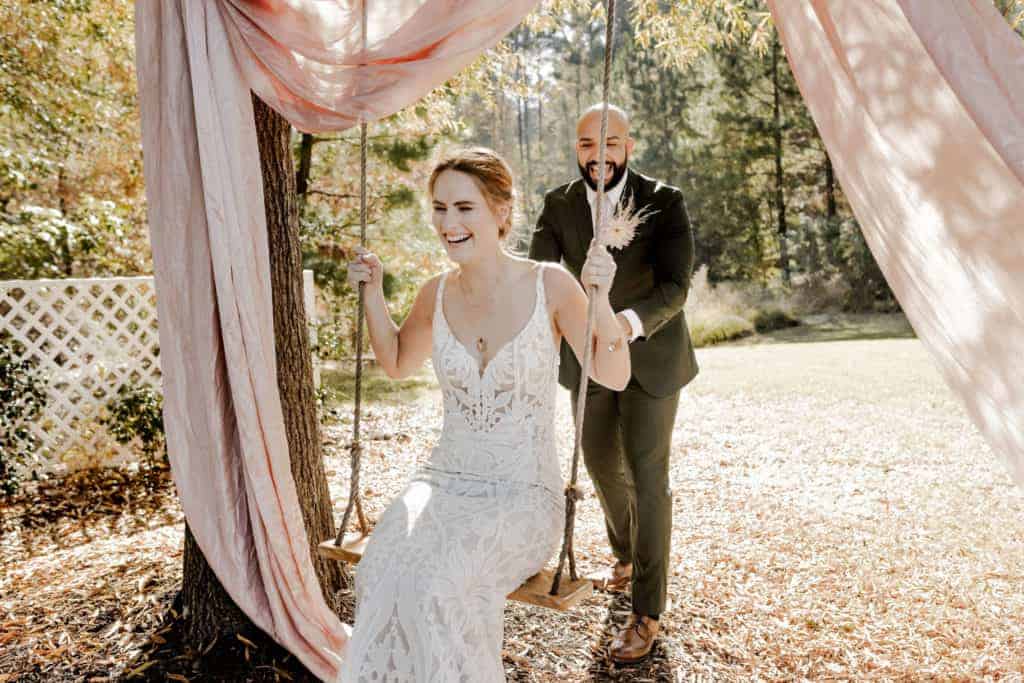 Boho Wedding Forever and Company styled shoot outdoor swing at the Chandelier Event Venue