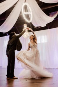 Boho Wedding Forever and Company styled shoot The Chandelier Event venue indoor dance floor