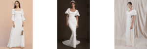 Puff sleeve wedding dresses from Reformation, Anthropologie, and Houghton NYC